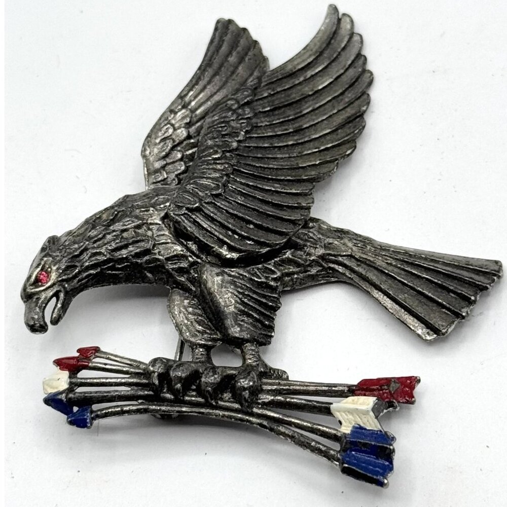 Estate Rice-Weiner & Company WWII American Eagle red white and blue brooch pin